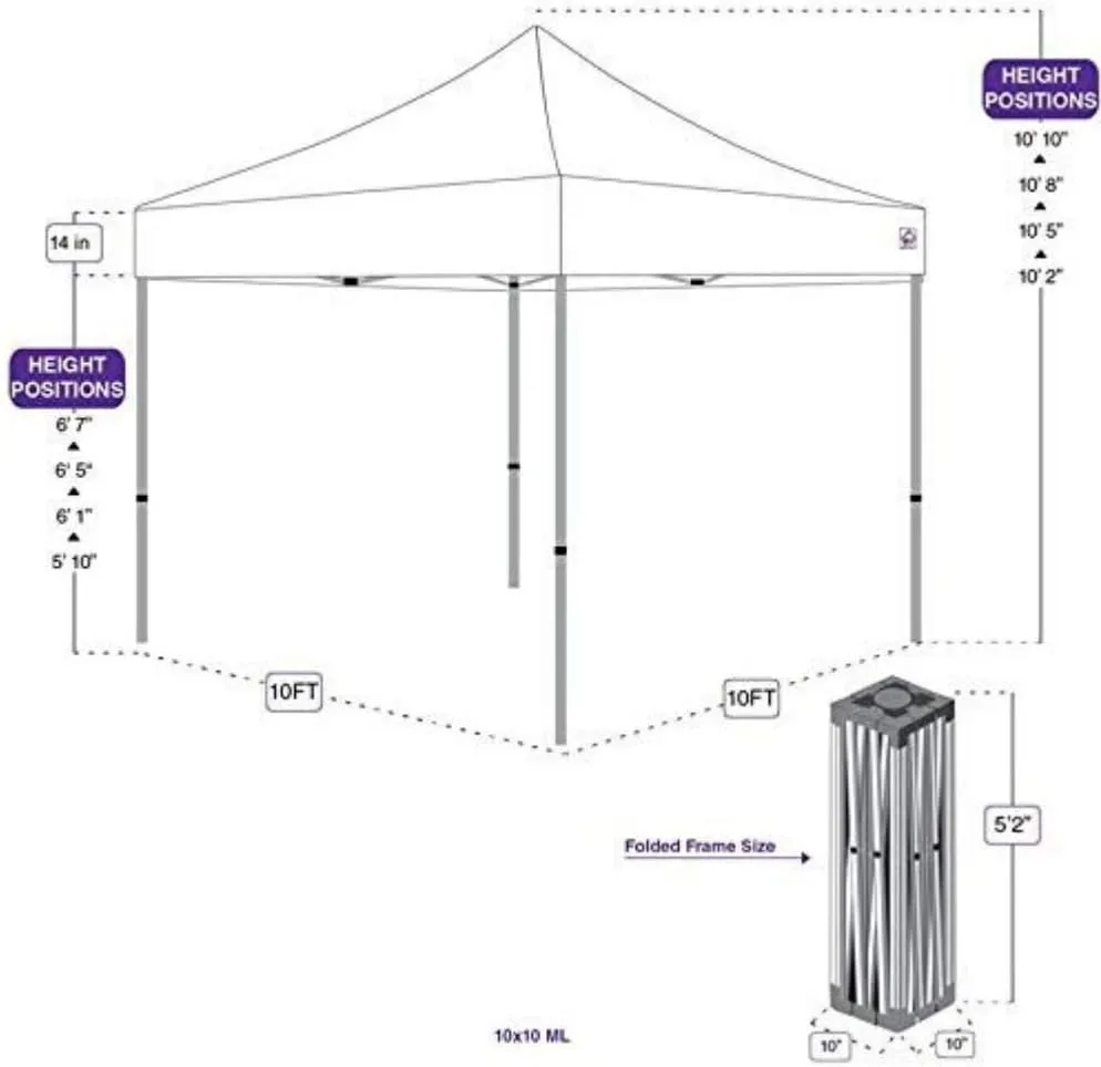 Impact 10' x 10' Pop Up Canopy Tent, Commercial Grade Aluminum Frame and 500D Fabric, Includes Roller Bag, White