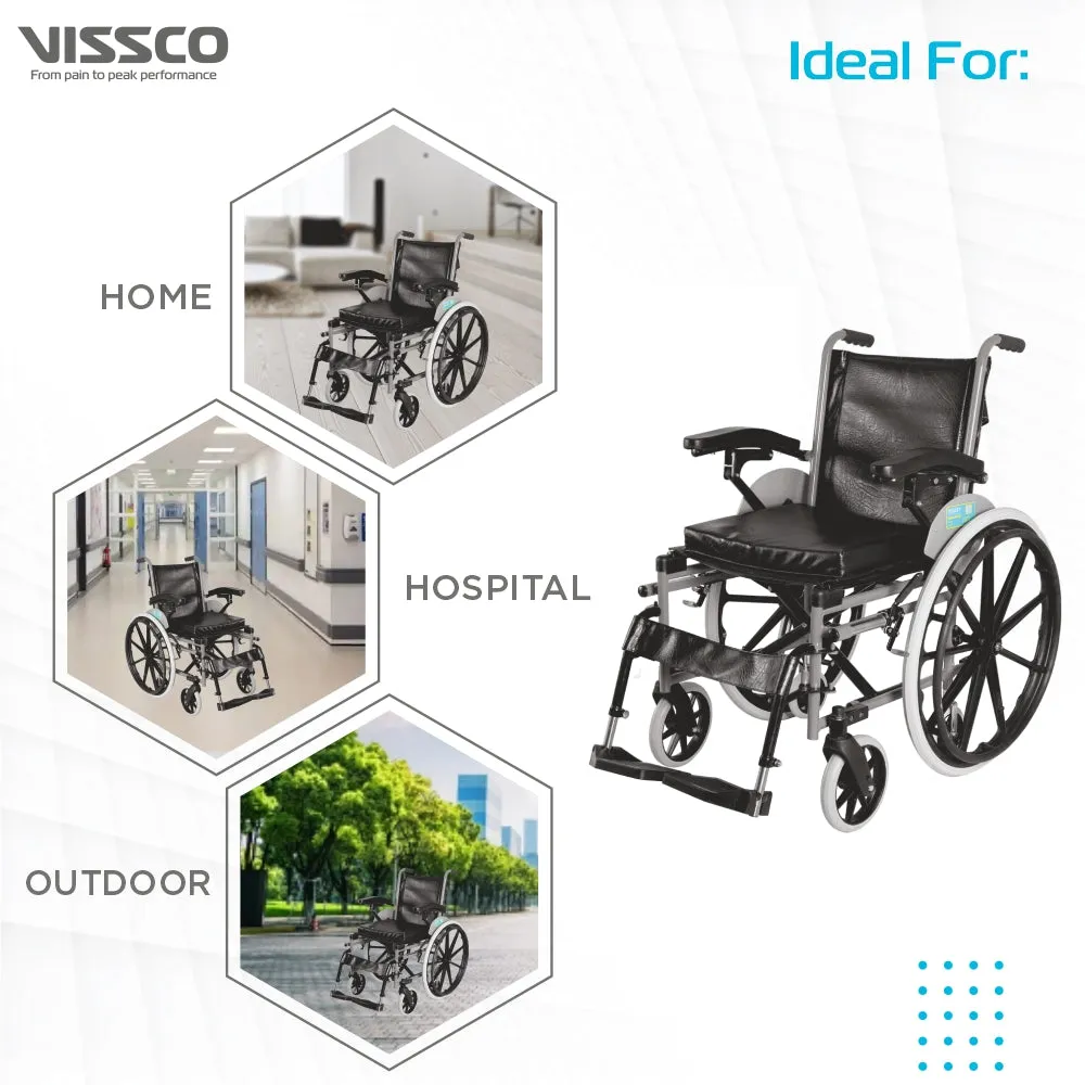 Imperio Wheelchair with Removable Big Wheels (Mag) | Foldable | Swingable Armrest | Weight Bearing Capacity 110kg | Color (Blue/Grey)