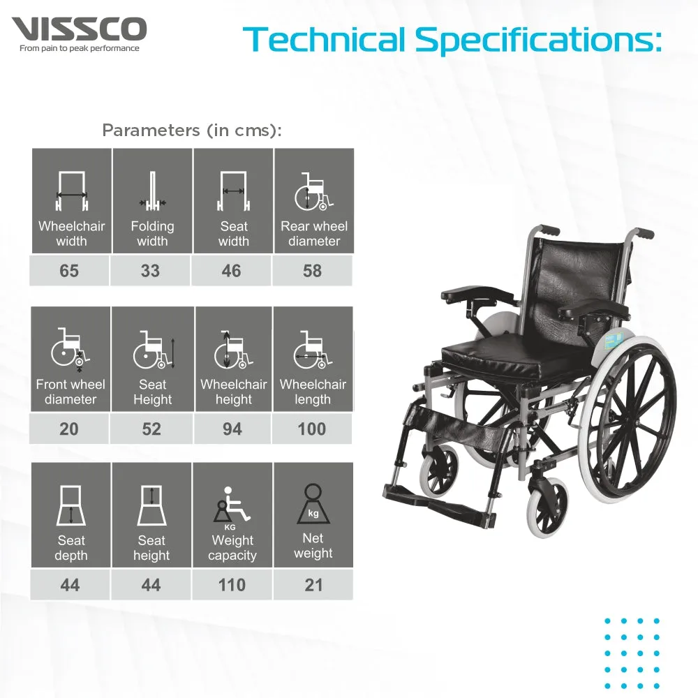 Imperio Wheelchair with Removable Big Wheels (Mag) | Foldable | Swingable Armrest | Weight Bearing Capacity 110kg | Color (Blue/Grey)