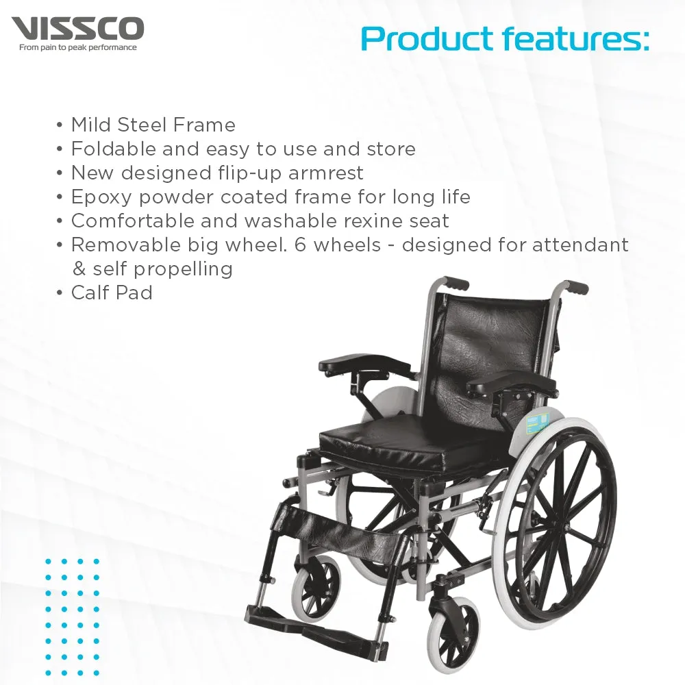 Imperio Wheelchair with Removable Big Wheels (Mag) | Foldable | Swingable Armrest | Weight Bearing Capacity 110kg | Color (Blue/Grey)