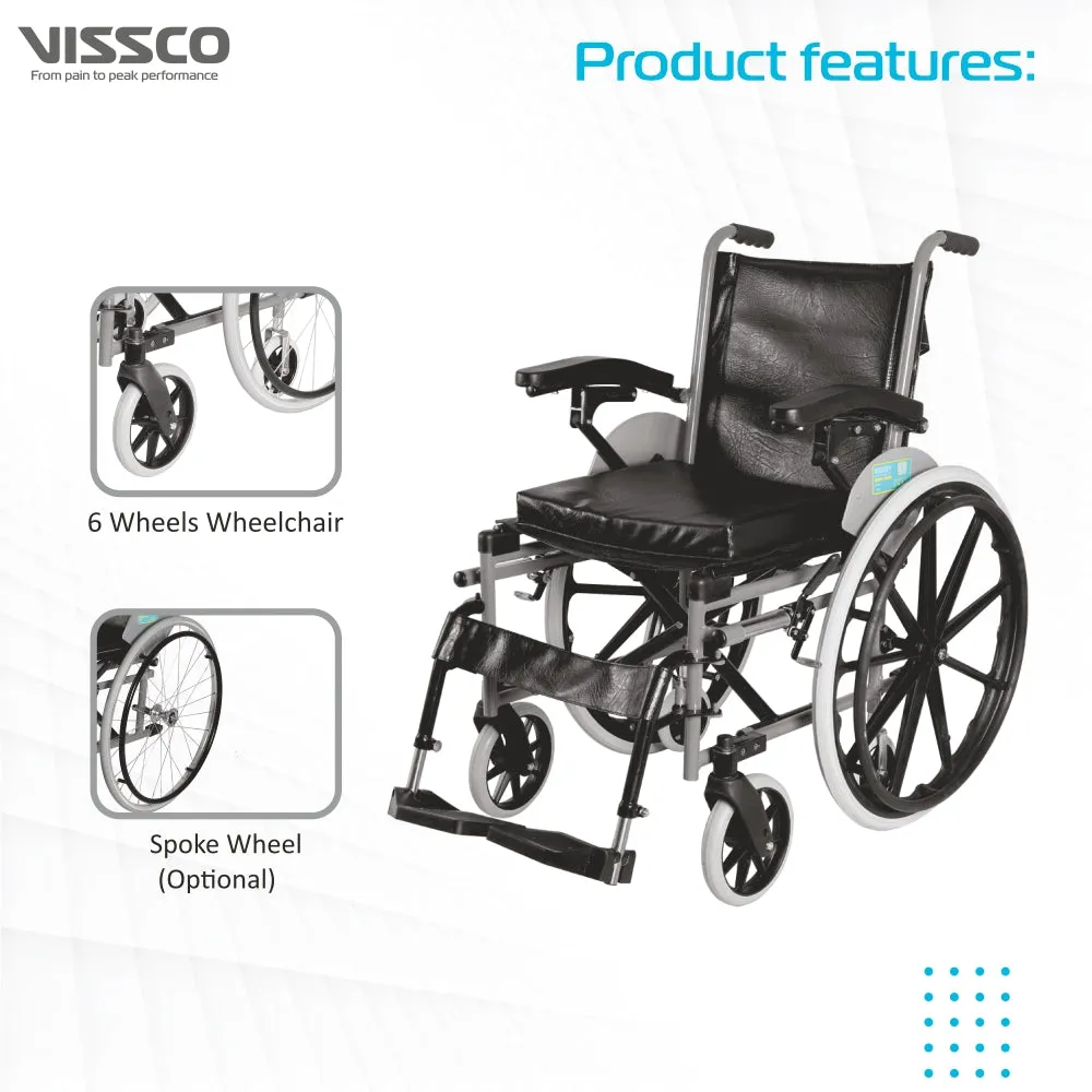 Imperio Wheelchair with Removable Big Wheels (Mag) | Foldable | Swingable Armrest | Weight Bearing Capacity 110kg | Color (Blue/Grey)