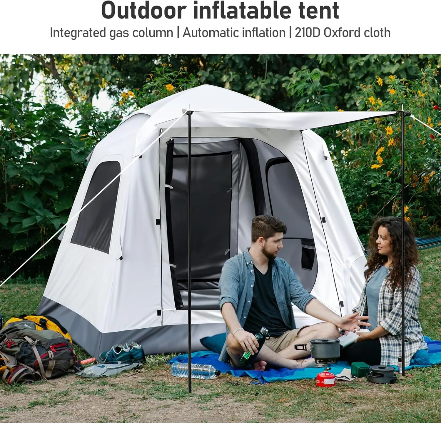 Inflatable Camping Tent，Easy Set up 3-4 Person Glamping Outdoor Air Blow Up Tents, Quick Setup Tent with a Built-in air Pump,Waterproof Inflatable House Tent for Adults