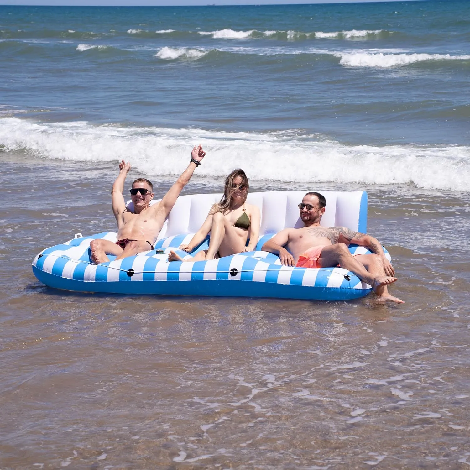 Inflatable Pool Floats Adults, Recliner Luxury Float, 2 or 3 Person, Lounger Chair with Handles, Cup and Phone Holder for Outdoor, Beach, Swimming Pool, Lake, River
