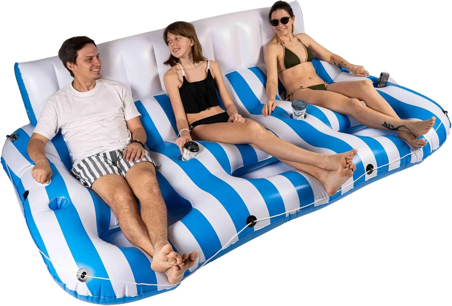 Inflatable Pool Floats Adults, Recliner Luxury Float, 2 or 3 Person, Lounger Chair with Handles, Cup and Phone Holder for Outdoor, Beach, Swimming Pool, Lake, River