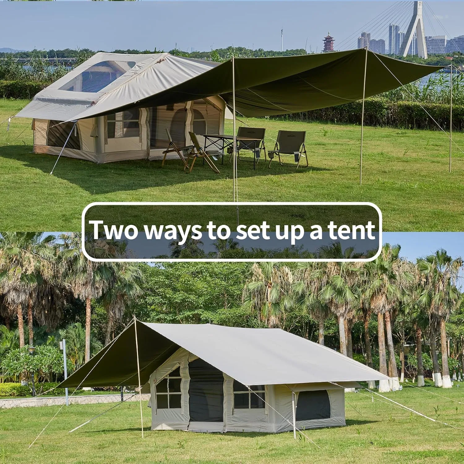Inflatable Tent with Pump,4-6 Person Instant Glamping Camping Tents House, Easy Setup Blow Up Family Tents for 4 Seasons Waterproof Inflatable Tent for Camping with Mesh Windows.