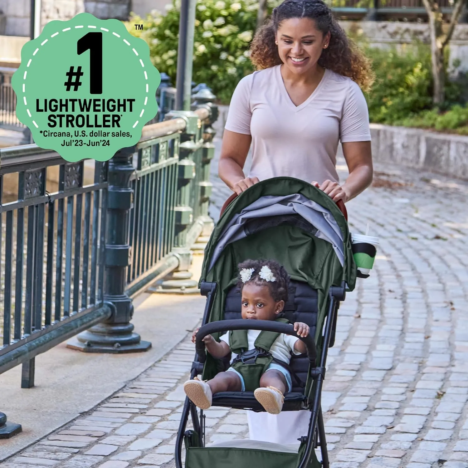 Ingenuity 3Dquickclose CS  Compact Fold Stroller – Lightweight Stroller with Oversized Canopy, Extra-Large Storage and Compact Fold, Forest