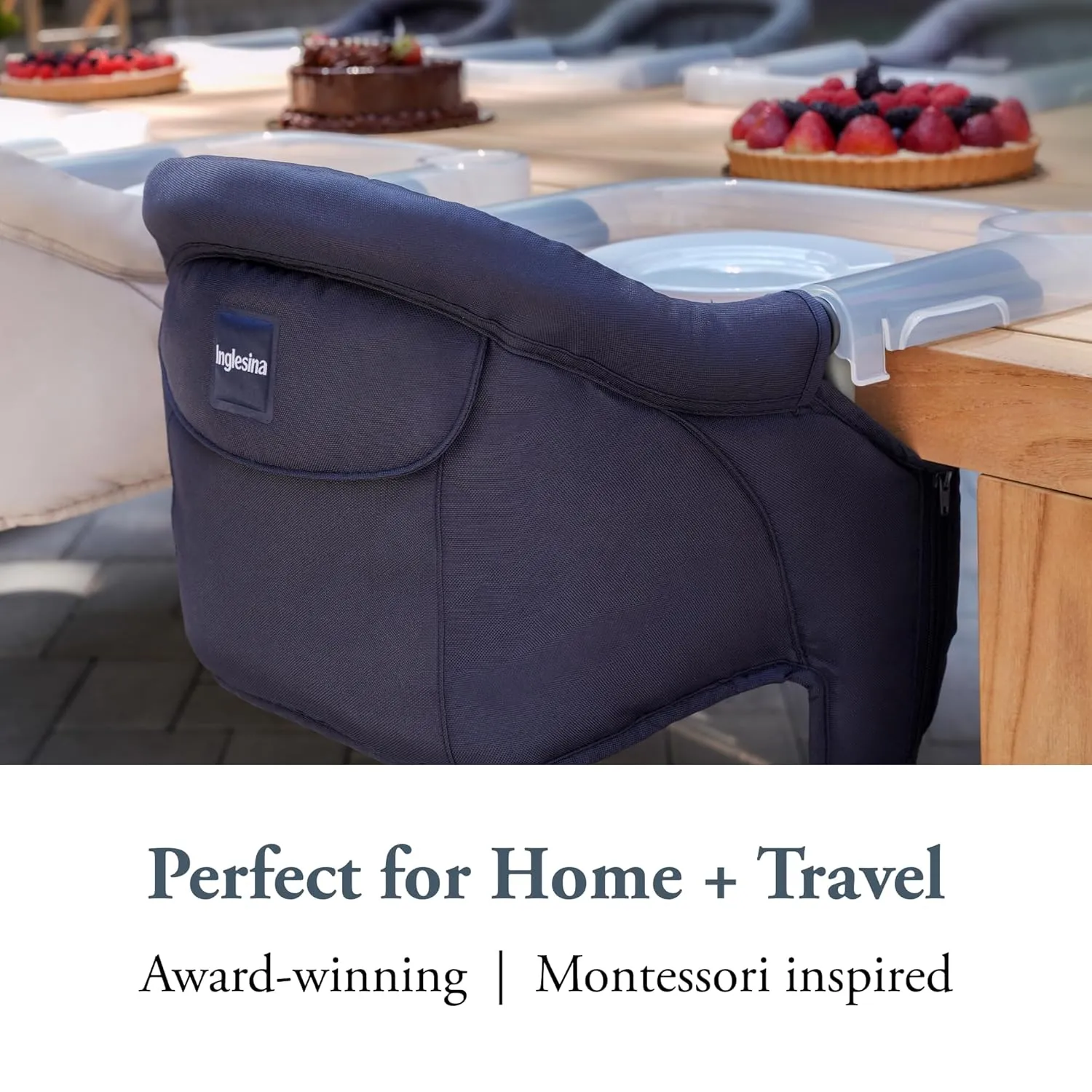 Inglesina Fast Table Chair, Navy - Portable Baby High Chair - for Babies & Toddlers up to 37 lbs - Collapsible Design - Fits Tables 0.8'' to 3.5'' Thick - Compact & Easy to Use - Travel Bag Included