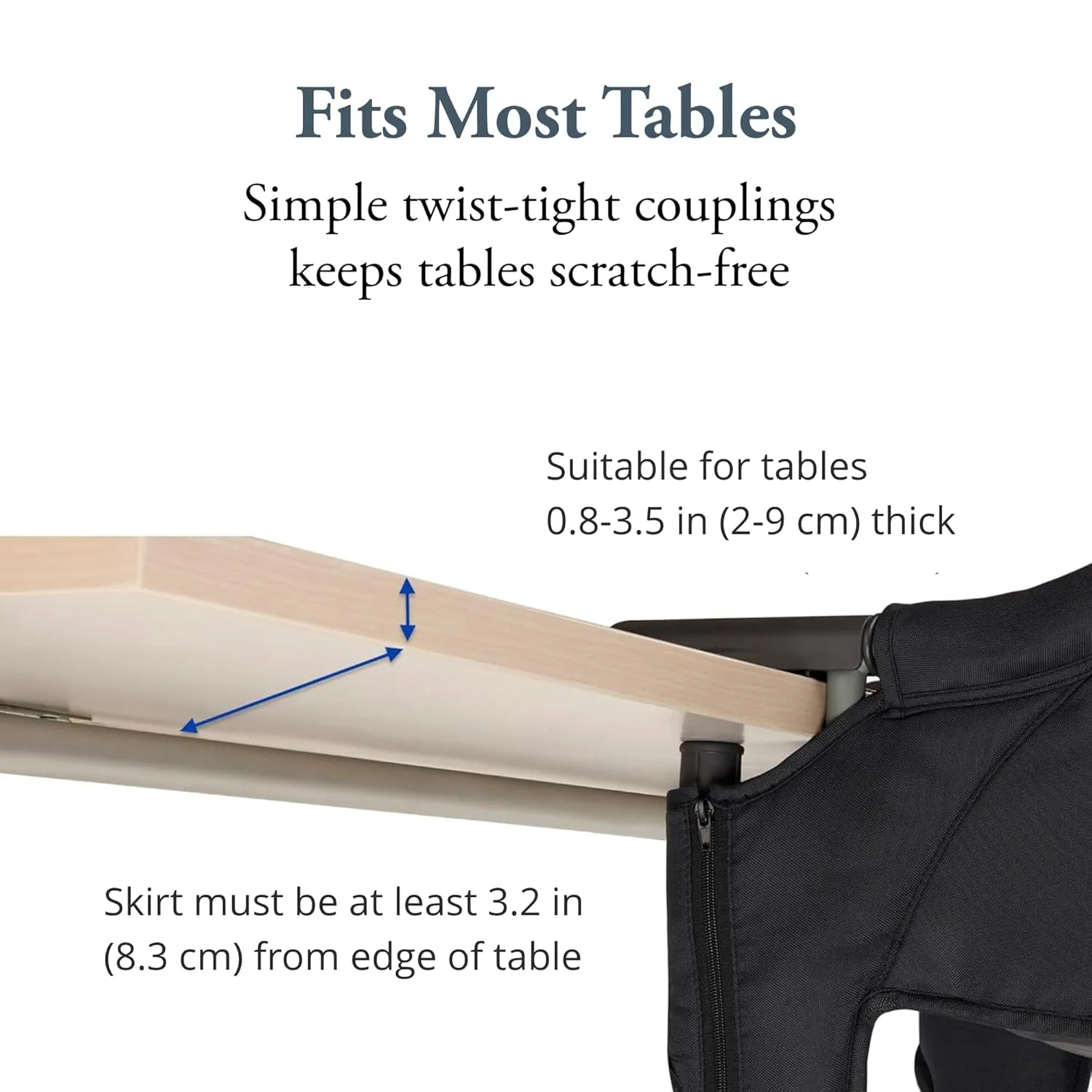 Inglesina Fast Table Chair, Navy - Portable Baby High Chair - for Babies & Toddlers up to 37 lbs - Collapsible Design - Fits Tables 0.8'' to 3.5'' Thick - Compact & Easy to Use - Travel Bag Included