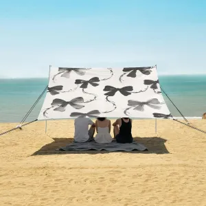 Ink and Wash Bows Beach Canopy Tent Anti-UV & Wind Resistant, Camping Sun Shelter Easy Setup Portable,Outdoor Shade Tents with Sandbags,Sand Shovels,Ground Pegs & Stability Poles