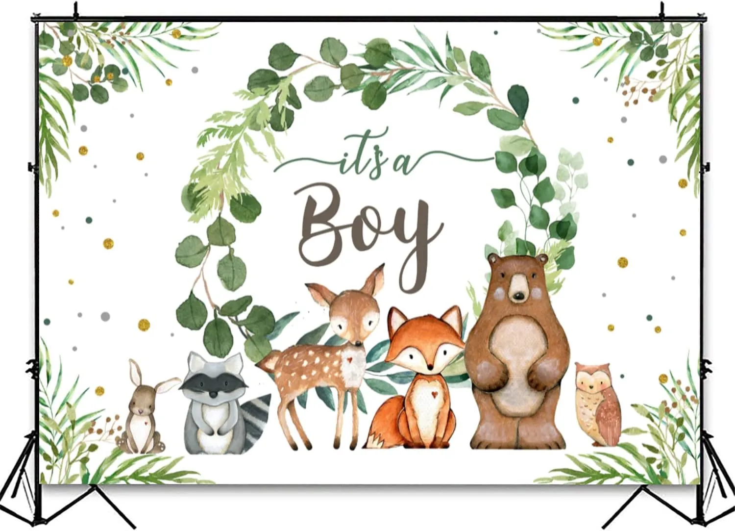 InMemory Woodland Baby Shower Backdrop It's a Boy BabyShower Decorations,Greenery Baby Shower Background Woodland Creatures Jungle Safari Animal Boy BabyShower Party Banner PhotoBooth Supplies 7x5ft