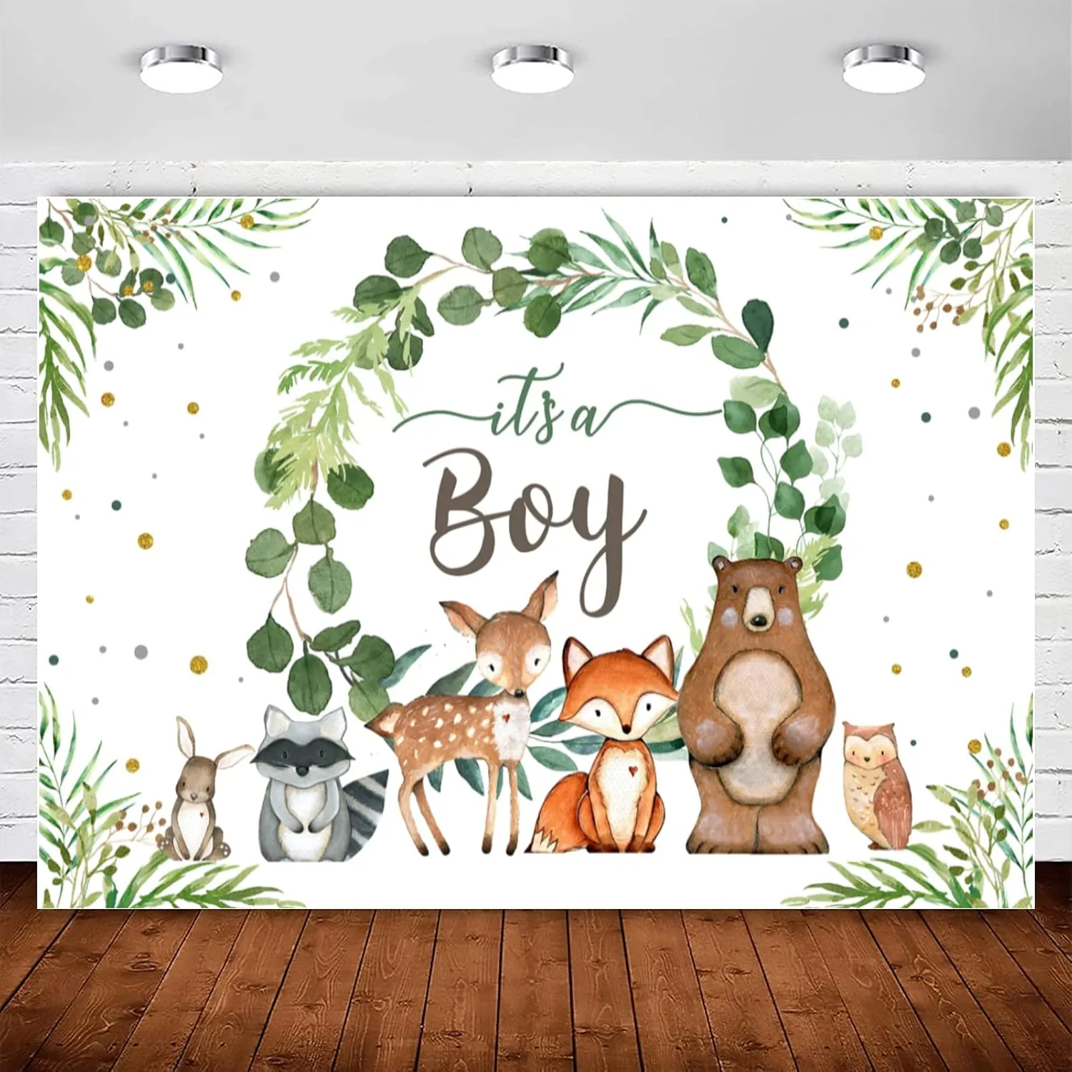 InMemory Woodland Baby Shower Backdrop It's a Boy BabyShower Decorations,Greenery Baby Shower Background Woodland Creatures Jungle Safari Animal Boy BabyShower Party Banner PhotoBooth Supplies 7x5ft