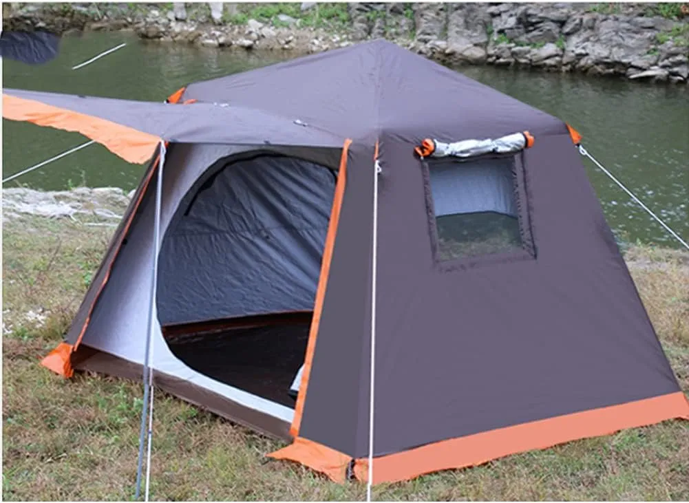 Instant Automatic Pop Up Camping Tent Easy Set Up Family Tent Perfect for Beach Outdoor Traveling Hiking Camping Hunting Fishing (Brown 240X240X190CM)