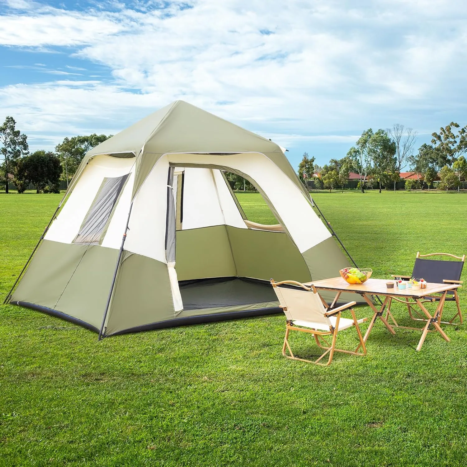 Instant Cabin Tent,6 Person Camping Tent Setup in 60 Seconds with Rainfly & Windproof Tent with Carry Bag for Family Camping & Hiking,Green