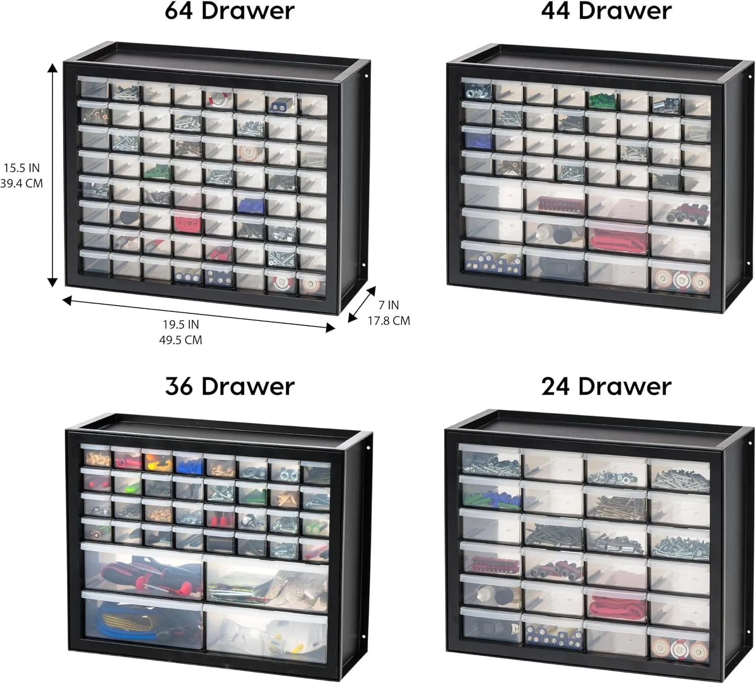 IRIS USA Plastic Drawer Storage Organizer, 24-Drawer Teacher Toolbox Bead Small Parts Organizer Cabinet for Hardware Crafts Nuts Bolts Tools Sticker Home Business Scrapbook Art Hobby Garage - Black
