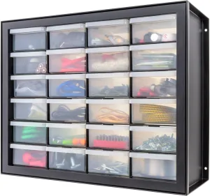 IRIS USA Plastic Drawer Storage Organizer, 24-Drawer Teacher Toolbox Bead Small Parts Organizer Cabinet for Hardware Crafts Nuts Bolts Tools Sticker Home Business Scrapbook Art Hobby Garage - Black