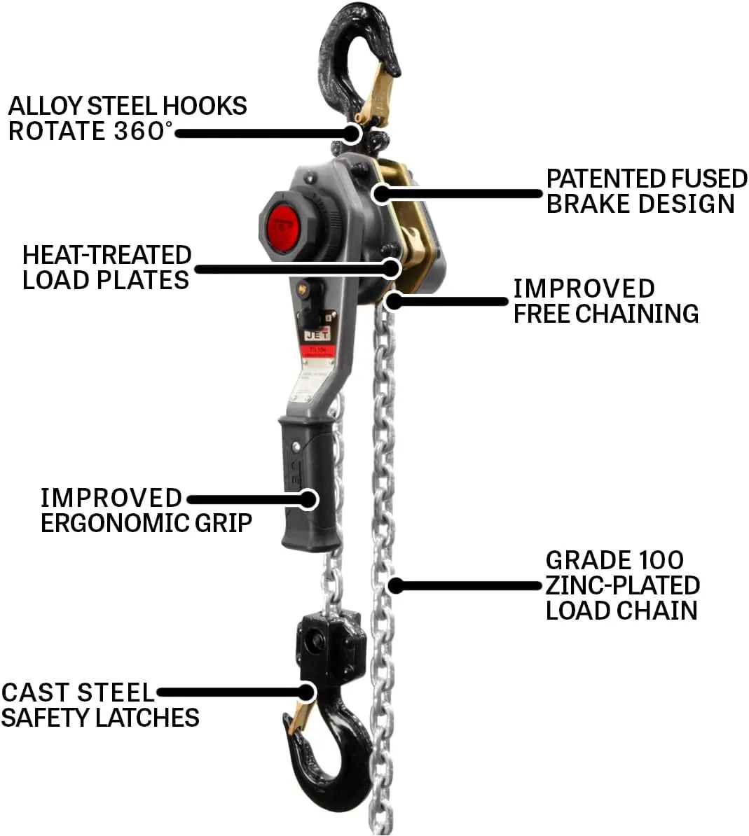 JET 1-1/2 Ton Lever Hoist, 10' Lift, Overload Protection (JLH-150WO-10)