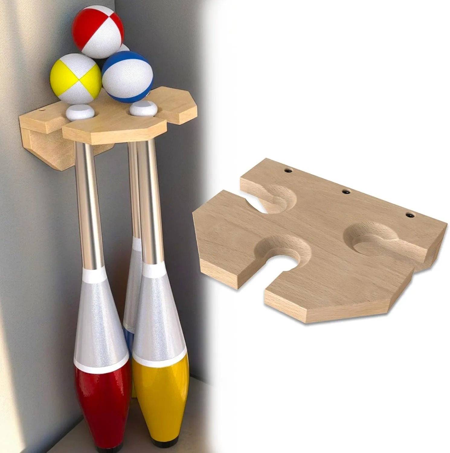 Juggling Clubs Wall Mount with Three Slots, Juggling Ball/Juggling Clubs Holder Combination for Juggling Sets and Jugglers, Juggling Stick Juggling Ball Organiser