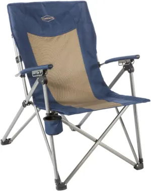 Kamp-Rite 3 Position Hard/Arm Reclining Chair with Cup Holder, Blue/Tan