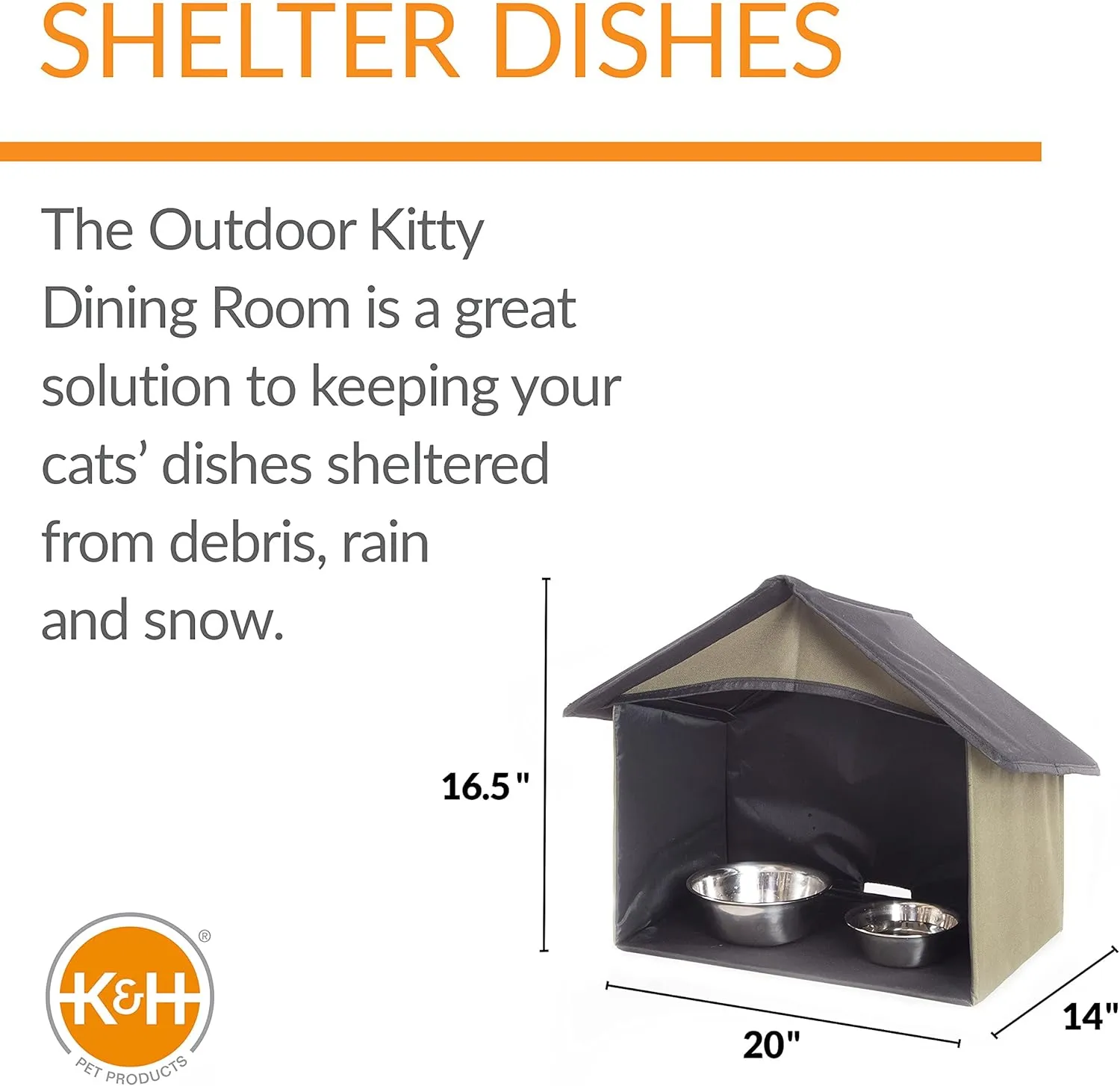 K&H Pet Products Outdoor Cat Dining Room Covered Outdoor Feeding Station Shelter for Feral Cat Food & Water Bowls, Pairs with K&H Thermo-Kitty Cafe (Sold Separately) - 14 X 20 X 16.5in Olive