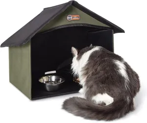K&H Pet Products Outdoor Cat Dining Room Covered Outdoor Feeding Station Shelter for Feral Cat Food & Water Bowls, Pairs with K&H Thermo-Kitty Cafe (Sold Separately) - 14 X 20 X 16.5in Olive