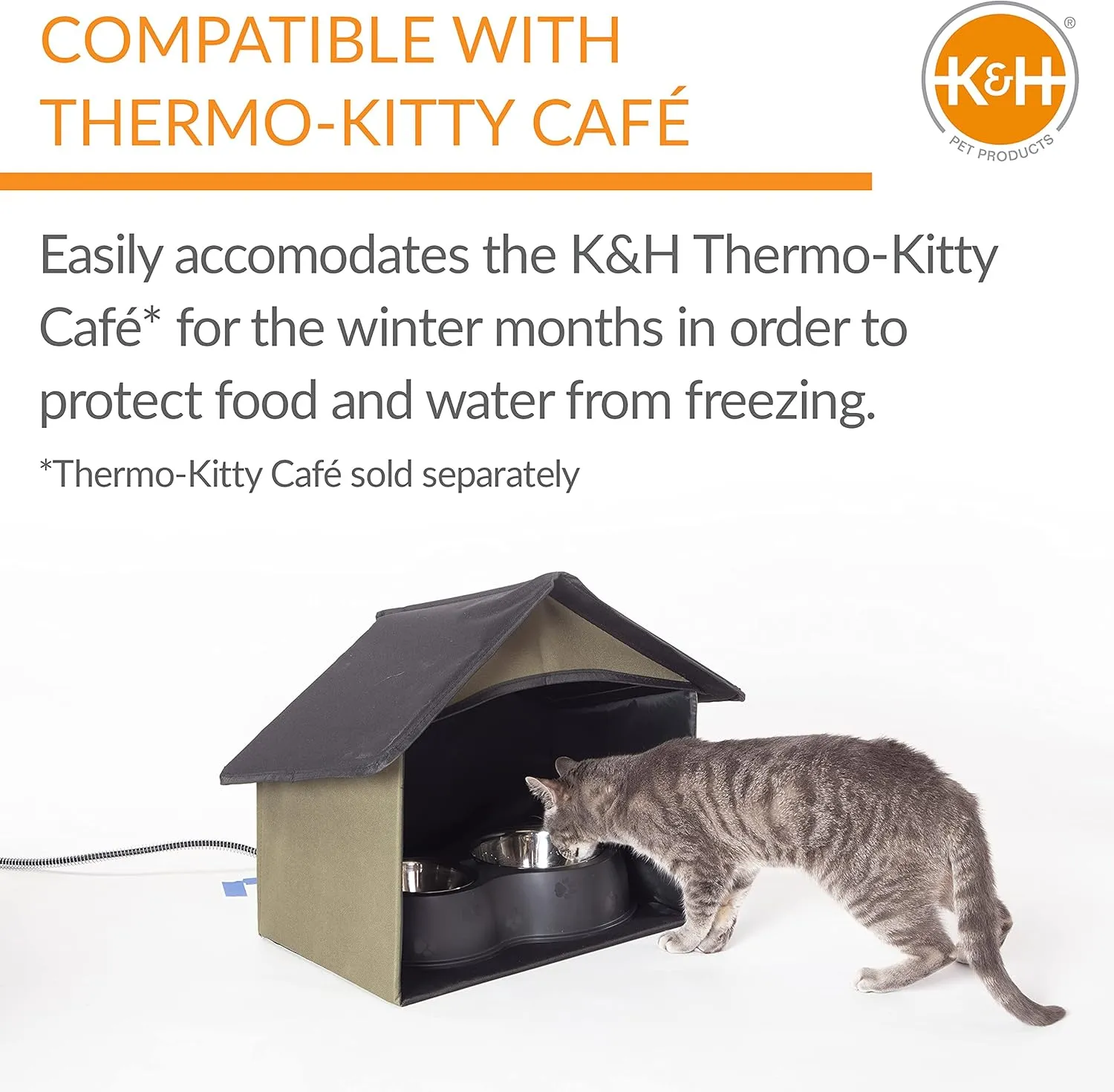 K&H Pet Products Outdoor Cat Dining Room Covered Outdoor Feeding Station Shelter for Feral Cat Food & Water Bowls, Pairs with K&H Thermo-Kitty Cafe (Sold Separately) - 14 X 20 X 16.5in Olive