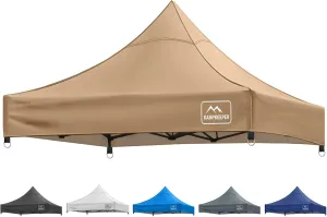 KAMPKEEPER Canopy Replacement Top, 10 x 10 Pop Up Canopy Top Cover for Canopy Straight Leg Tent,PU-Coated 500D Polyester,UP F50  UV Protection,Flame Resistant and Waterproof(Top Only) (Khaki)
