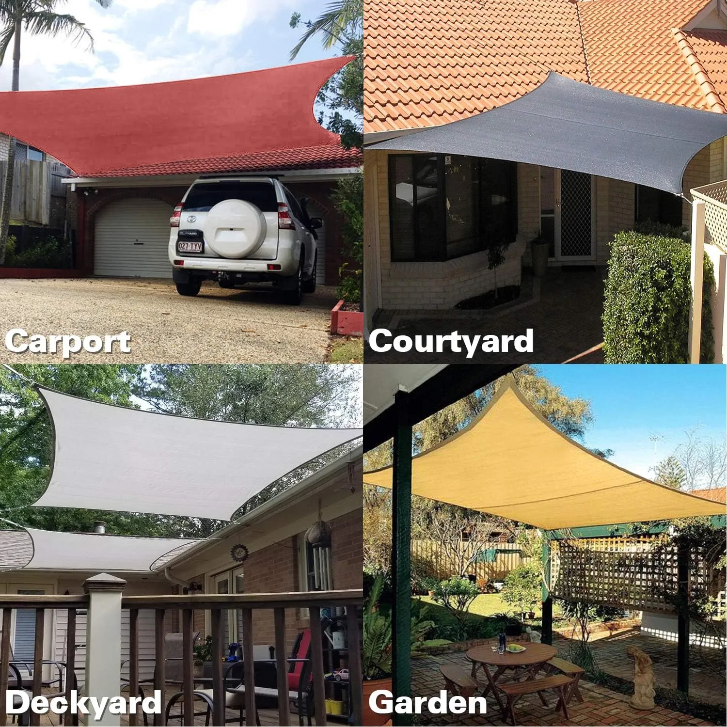 KANAGAWA Sun Shade Sail 20'x20' Grey Rectangle UV Block Canopy Awning Shelter Fabric Cloth Screen for Outdoor Patio Garden Backyard