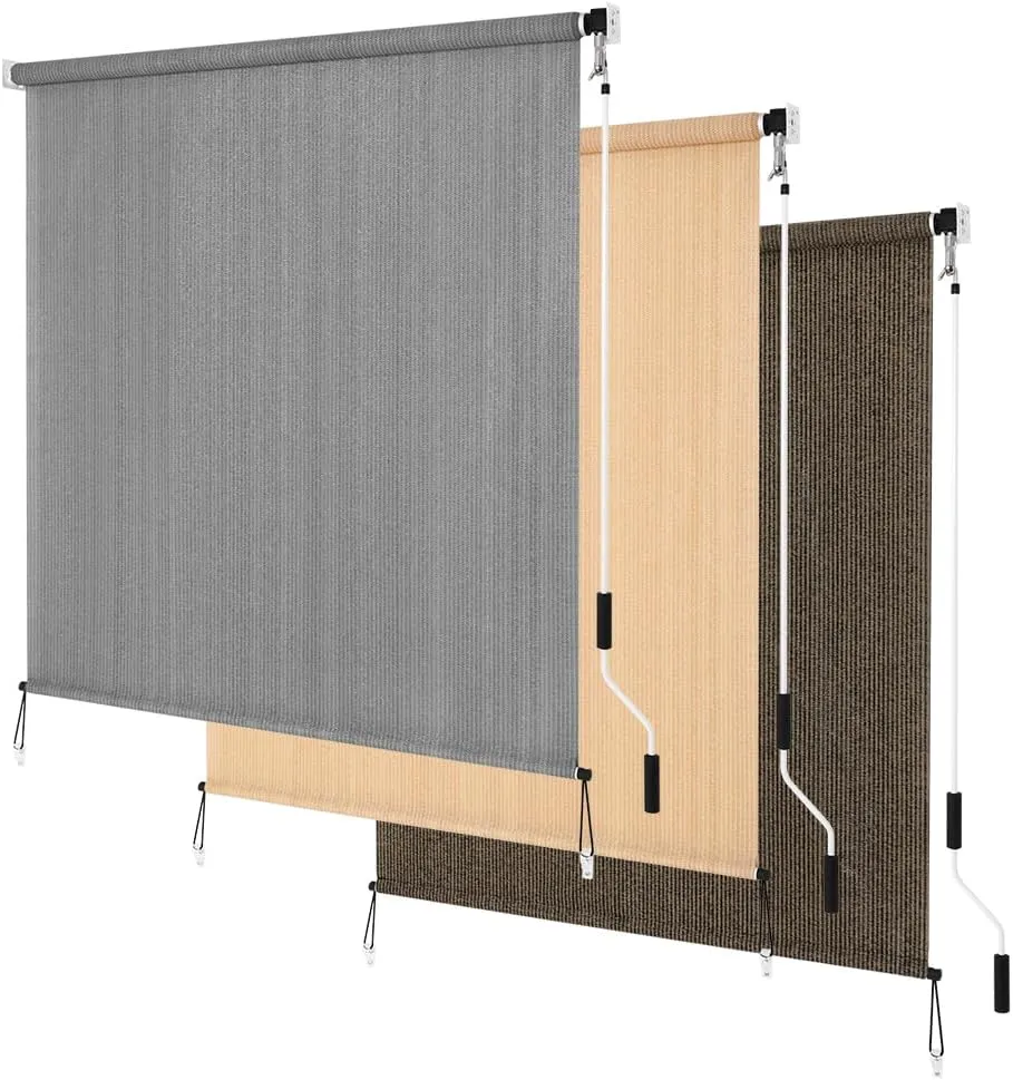 KELIXU Patio Shades Roll Up Outdoor Blind, 4’ W x 6’ H Cordless Sun Shade Privacy Screen with 90% UV Protection Exterior Roller Shade Cloth for Porch Pergola Backyard Windows Balcony, Gray