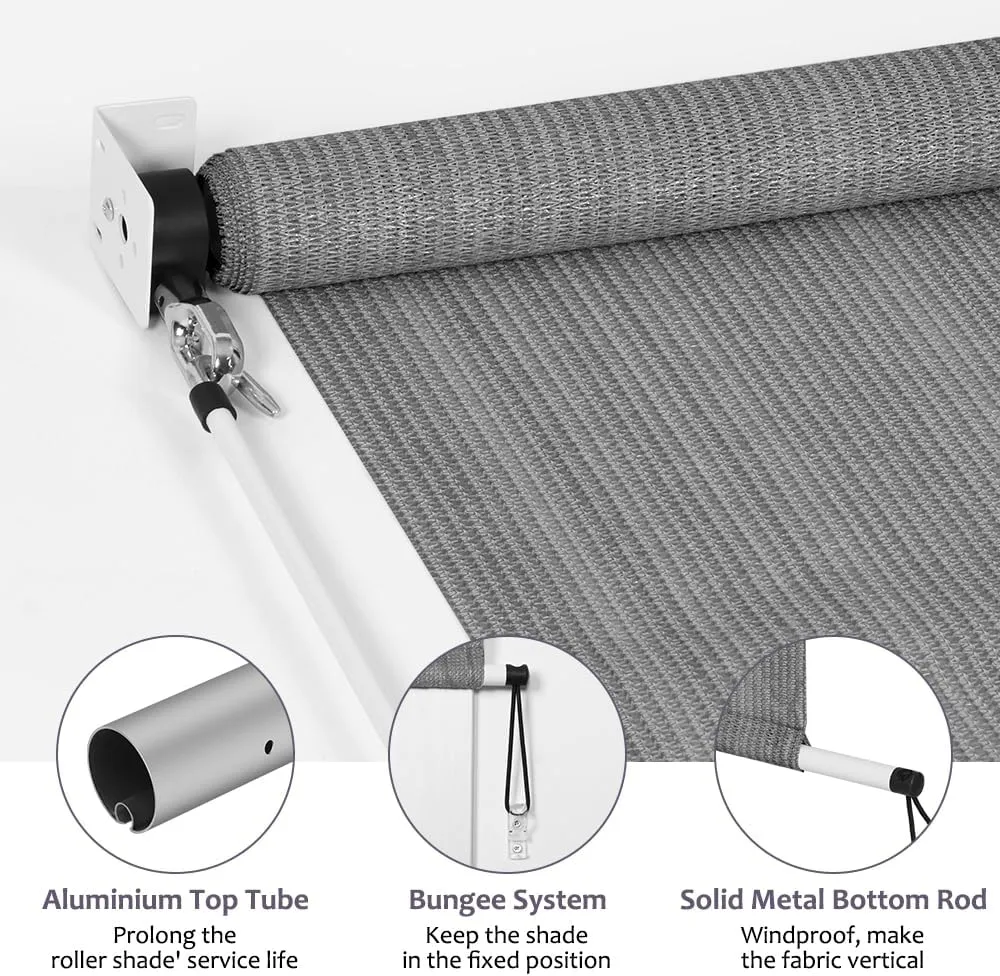 KELIXU Patio Shades Roll Up Outdoor Blind, 4’ W x 6’ H Cordless Sun Shade Privacy Screen with 90% UV Protection Exterior Roller Shade Cloth for Porch Pergola Backyard Windows Balcony, Gray