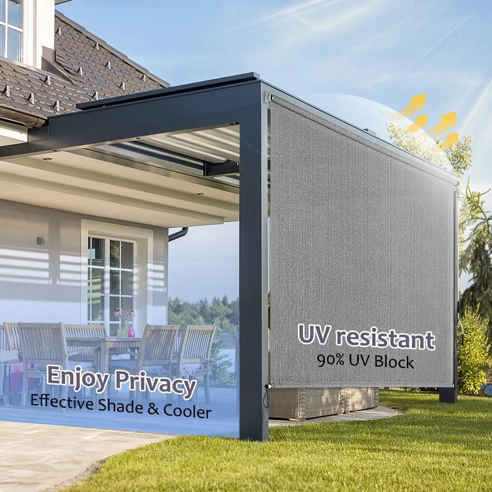 KELIXU Patio Shades Roll Up Outdoor Blind, 4’ W x 6’ H Cordless Sun Shade Privacy Screen with 90% UV Protection Exterior Roller Shade Cloth for Porch Pergola Backyard Windows Balcony, Gray