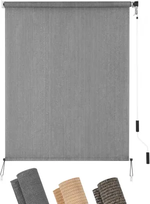 KELIXU Patio Shades Roll Up Outdoor Blind, 4’ W x 6’ H Cordless Sun Shade Privacy Screen with 90% UV Protection Exterior Roller Shade Cloth for Porch Pergola Backyard Windows Balcony, Gray