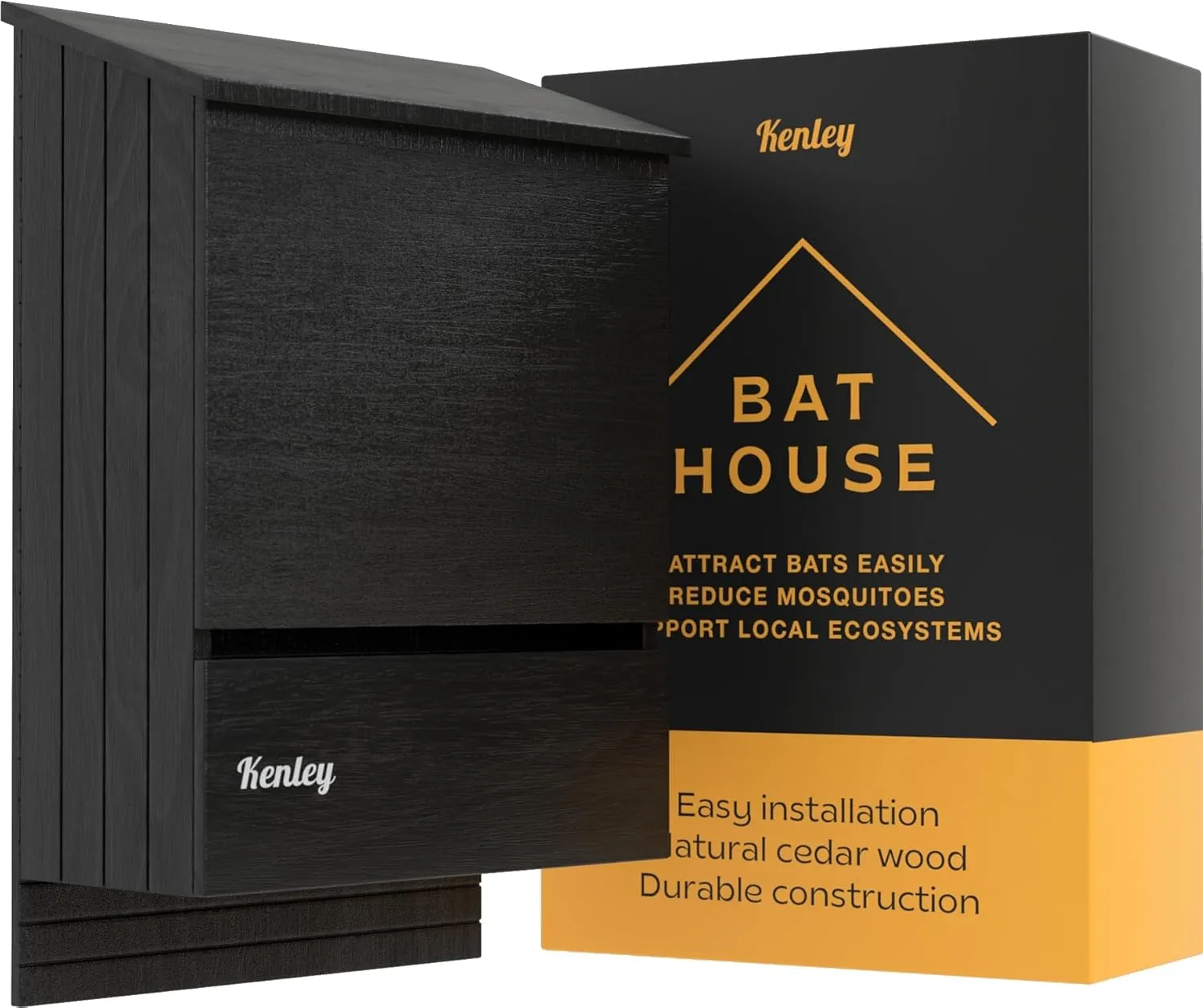 Kenley Bat House - Large Outdoor Bat Box Shelter with Triple Chamber - Handcrafted from Cedar Wood - Easy for Bats to Land and Roost - Weather Resistant & Ready to Install
