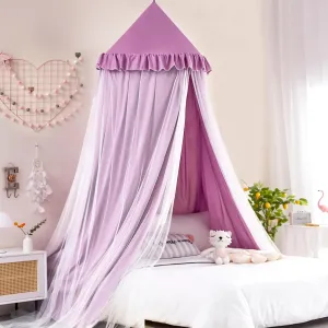 Kertnic Large Dome Bed Canopy for Kids Room Double Layer Mosquito Net, Hanging Play Tent Children Reading Nook Canopies, Princess Castle Dreamy Bedding for Girls Room House Décor (Dark Magenta-purple)
