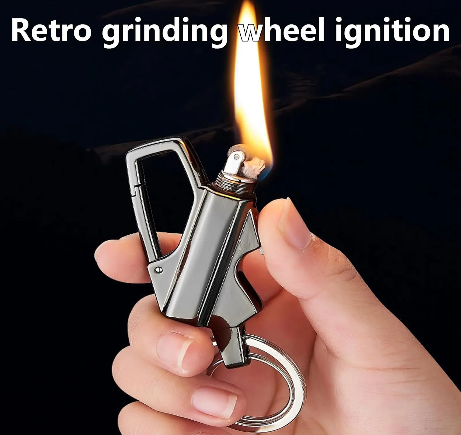 Keychain Lighter Portable Grinding Wheel Kerosene Lighters with Bottle Opener Waterproof Suitable for Outdoor Camping and Hiking(Gold)