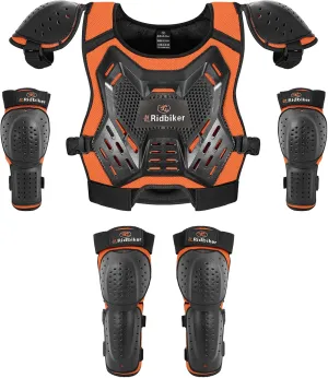 Kids Dirt Bike Gear Armor Vest Suit, Motorcycle Chest Protector with Knee Elbow Pads, Youth Riding Protective Gear for Motocross Cycling Skating Ski Off-Road