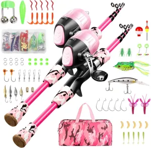 Kids Fishing Pole - Telescopic Fishing Rod and Reel Combo Kit - Fishing Gear, Fishing Lures, Carry On Bag, 70 Set Fully Fishing Equipment - for Boys, Girls, Youth
