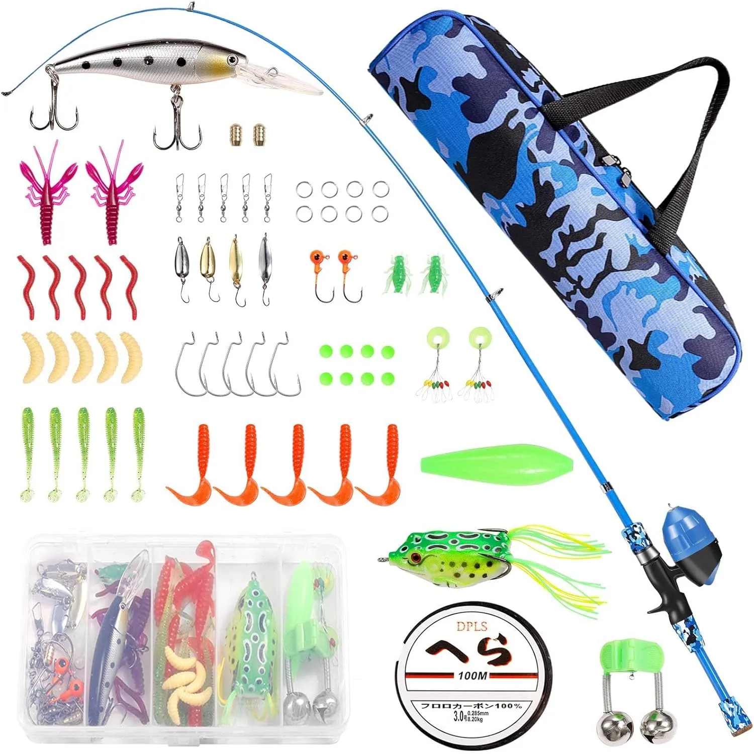 Kids Fishing Pole - Telescopic Fishing Rod and Reel Combo Kit - Fishing Gear, Fishing Lures, Carry On Bag, 70 Set Fully Fishing Equipment - for Boys, Girls, Youth
