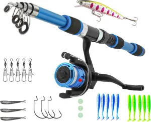 Kids Fishing Rod, Kids Fishing Rod, Set Includes Reel & Bait & Telescopic Pole, Perfect for Toddler, Youth, Starter