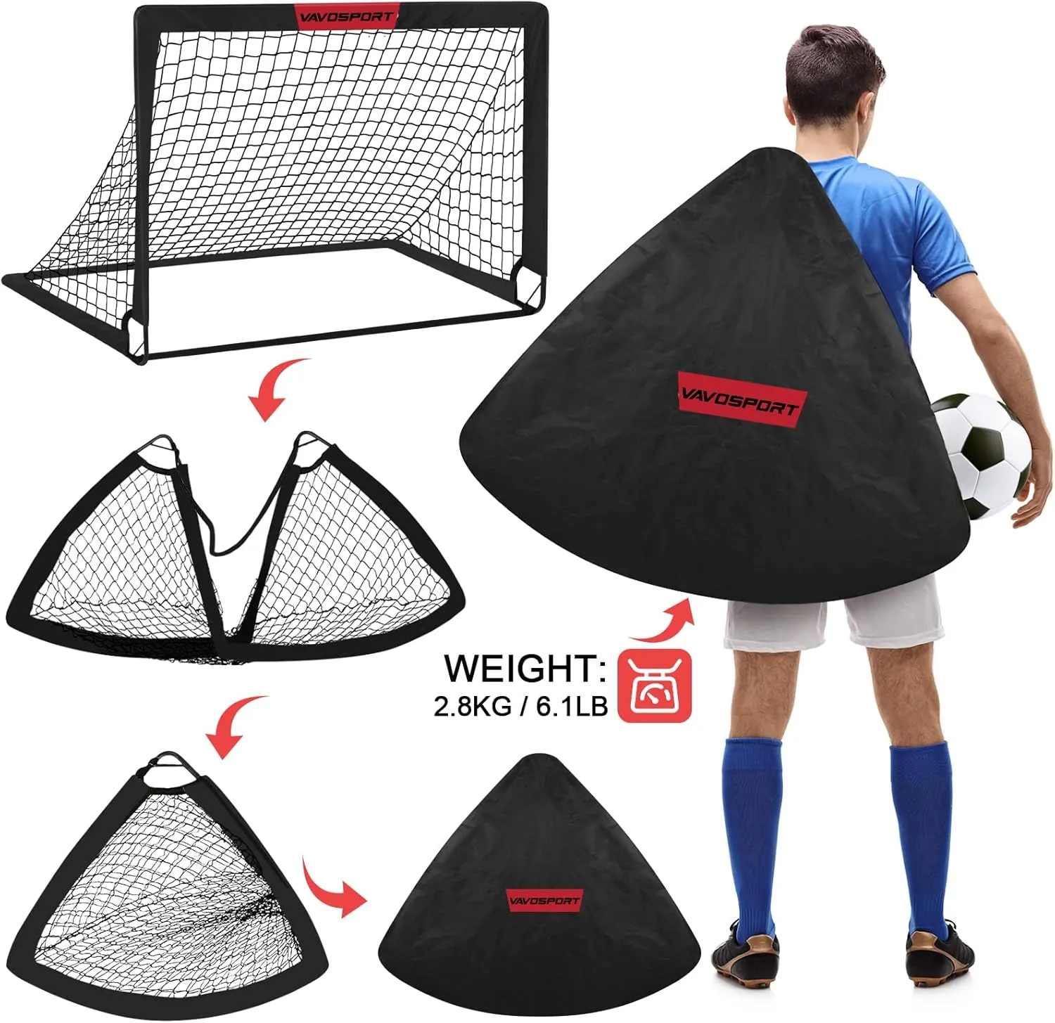Kids Soccer Goals for Backyard Set - 2 of 4' x 3' Portable Soccer Goal Training Equipment, Pop Up Toddler Soccer Net with Soccer Ball, Soccer Set for Kids and Youth Games, Sports