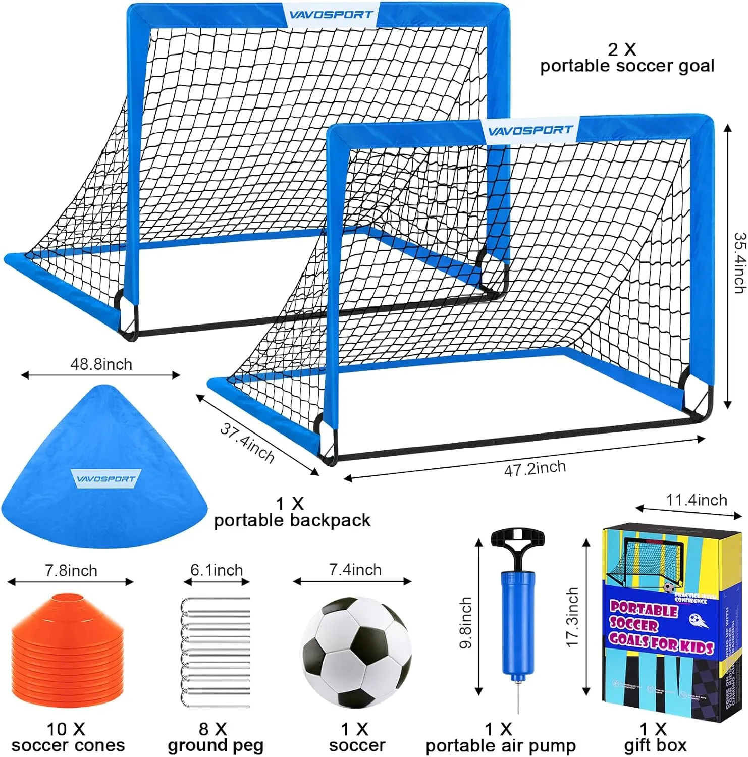 Kids Soccer Goals for Backyard Set - 2 of 4' x 3' Portable Soccer Goal Training Equipment, Pop Up Toddler Soccer Net with Soccer Ball, Soccer Set for Kids and Youth Games, Sports