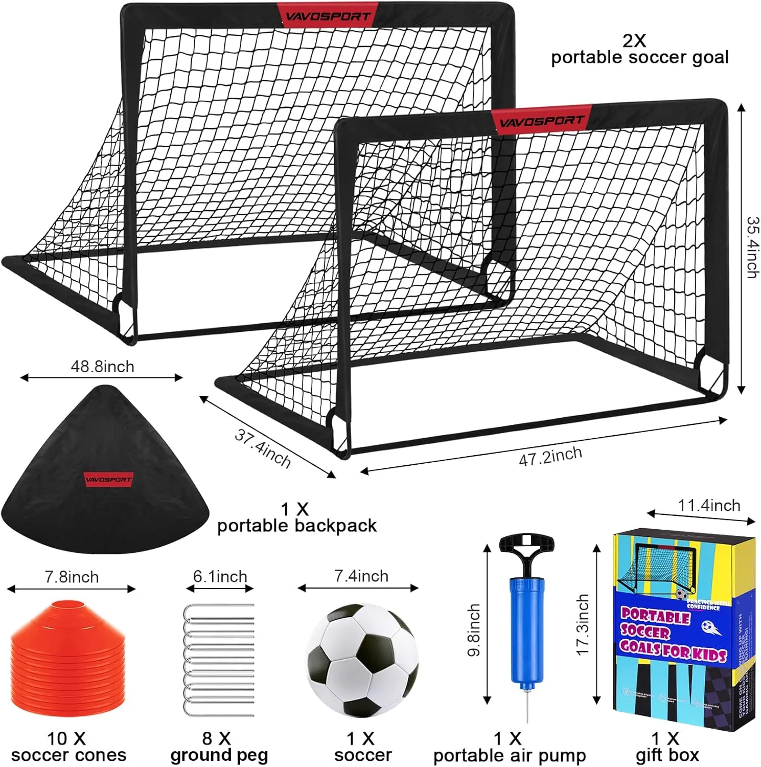 Kids Soccer Goals for Backyard Set - 2 of 4' x 3' Portable Soccer Goal Training Equipment, Pop Up Toddler Soccer Net with Soccer Ball, Soccer Set for Kids and Youth Games, Sports