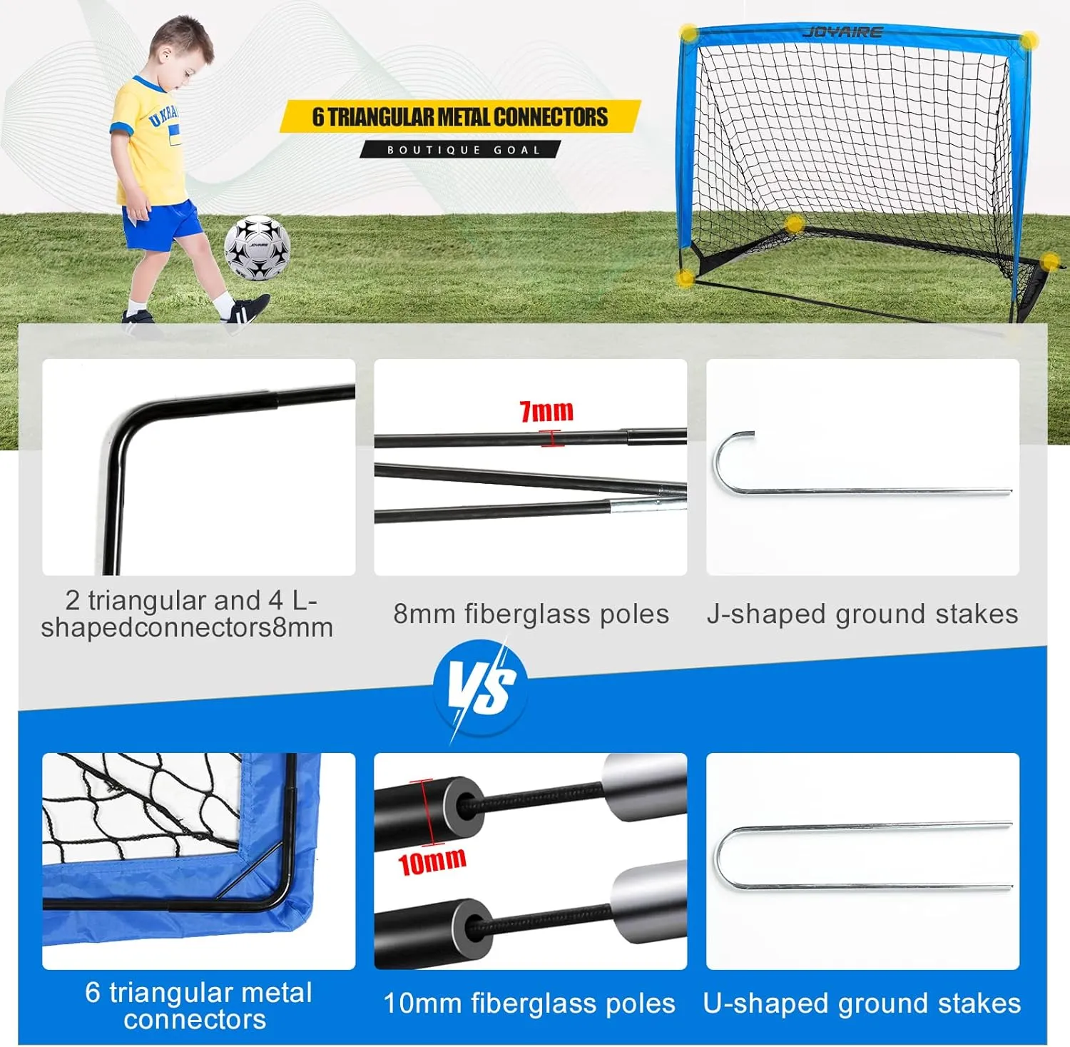 Kids Soccer Goals for Backyard Set, Portable Toddler Soccer Goal 2 of 4x3 ft, 6x4 ft, 7x5 ft, Soccer Training Equipment, Pop Up Soccer Net Kit with Size 4 Soccer Ball, Youth Games, Outdoor Sports Play