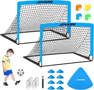 Kids Soccer Goals for Backyard Set, Portable Toddler Soccer Goal 2 of 4x3 ft, 6x4 ft, 7x5 ft, Soccer Training Equipment, Pop Up Soccer Net Kit with Size 4 Soccer Ball, Youth Games, Outdoor Sports Play
