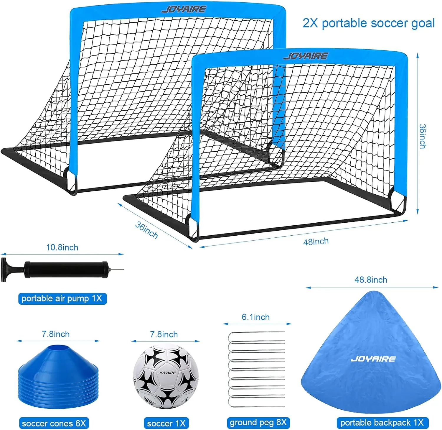 Kids Soccer Goals for Backyard Set, Portable Toddler Soccer Goal 2 of 4x3 ft, 6x4 ft, 7x5 ft, Soccer Training Equipment, Pop Up Soccer Net Kit with Size 4 Soccer Ball, Youth Games, Outdoor Sports Play