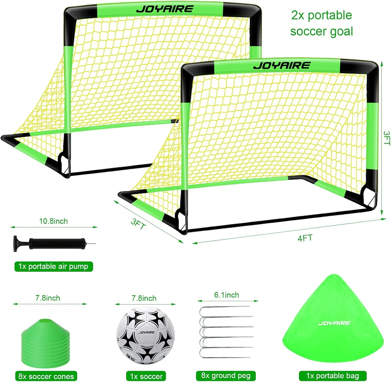 Kids Soccer Goals for Backyard Set, Portable Toddler Soccer Goal 2 of 6x4 ft, 4x3 ft, 7x5 ft, Soccer Training Equipment, Pop Up Soccer Net Kit with Size 4 Soccer Ball, Outdoor Sports Play, Youth Game