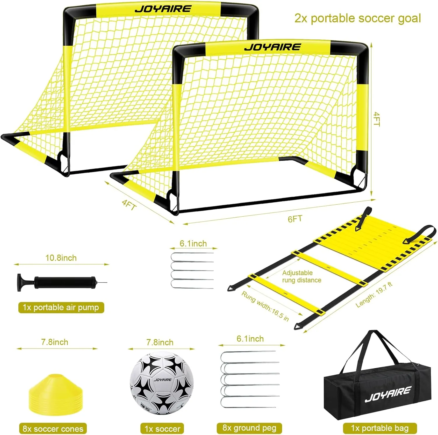 Kids Soccer Goals for Backyard Set, Portable Toddler Soccer Goal 2 of 6x4 ft, 4x3 ft, 7x5 ft, Soccer Training Equipment, Pop Up Soccer Net Kit with Size 4 Soccer Ball, Outdoor Sports Play, Youth Game