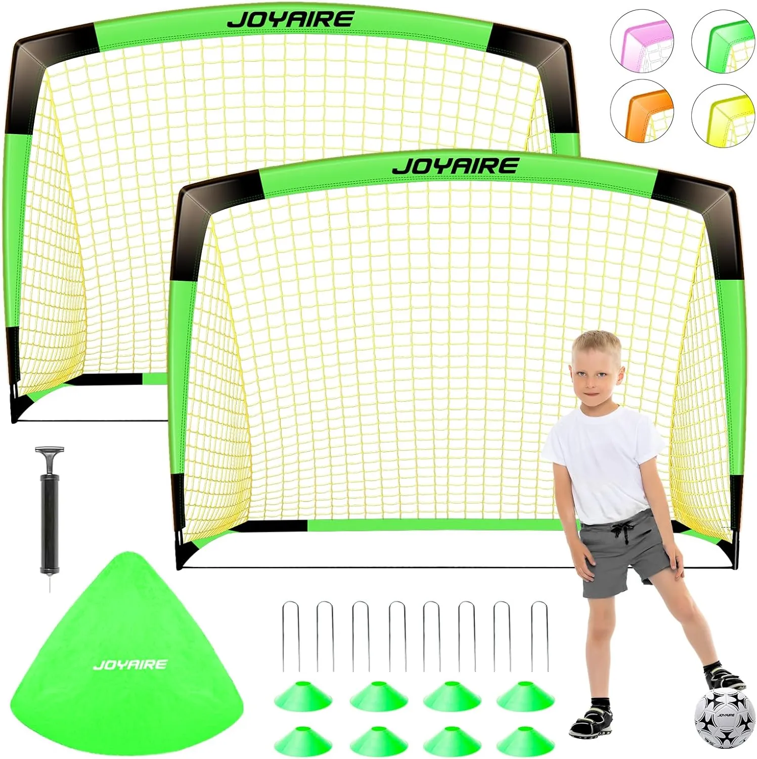 Kids Soccer Goals for Backyard Set, Portable Toddler Soccer Goal 2 of 6x4 ft, 4x3 ft, 7x5 ft, Soccer Training Equipment, Pop Up Soccer Net Kit with Size 4 Soccer Ball, Outdoor Sports Play, Youth Game