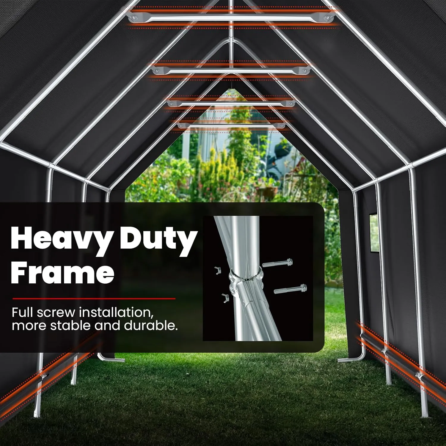 KING BIRD 10' x 20' x 10.8' Heavy Duty Anti-Snow Carport for SUV, Full-Size Truck and Boat, Outdoor Car Canopy Boat Shelter with Reinforced Ground Bars-Dark Gray