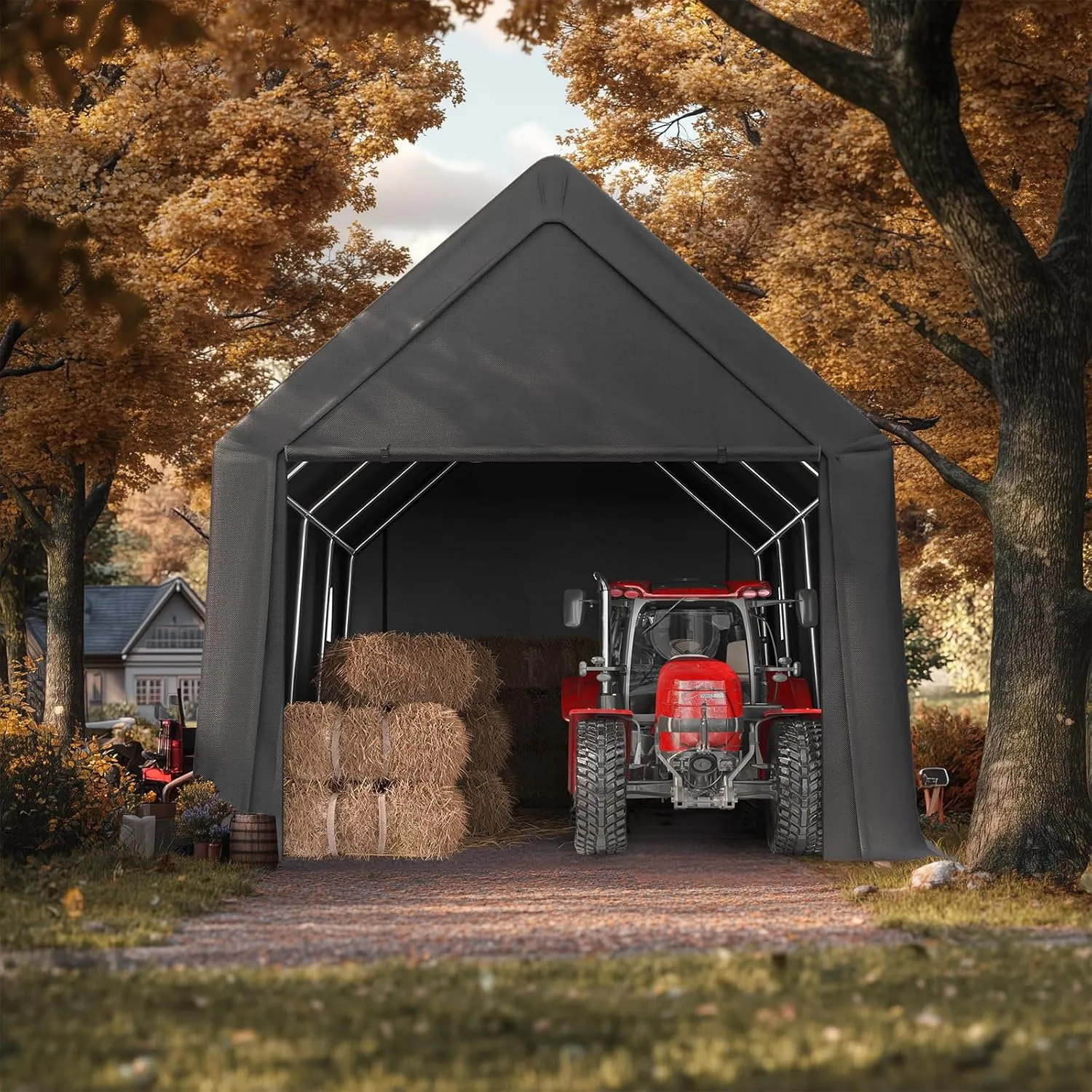 KING BIRD 10' x 20' x 10.8' Heavy Duty Anti-Snow Carport for SUV, Full-Size Truck and Boat, Outdoor Car Canopy Boat Shelter with Reinforced Ground Bars-Dark Gray