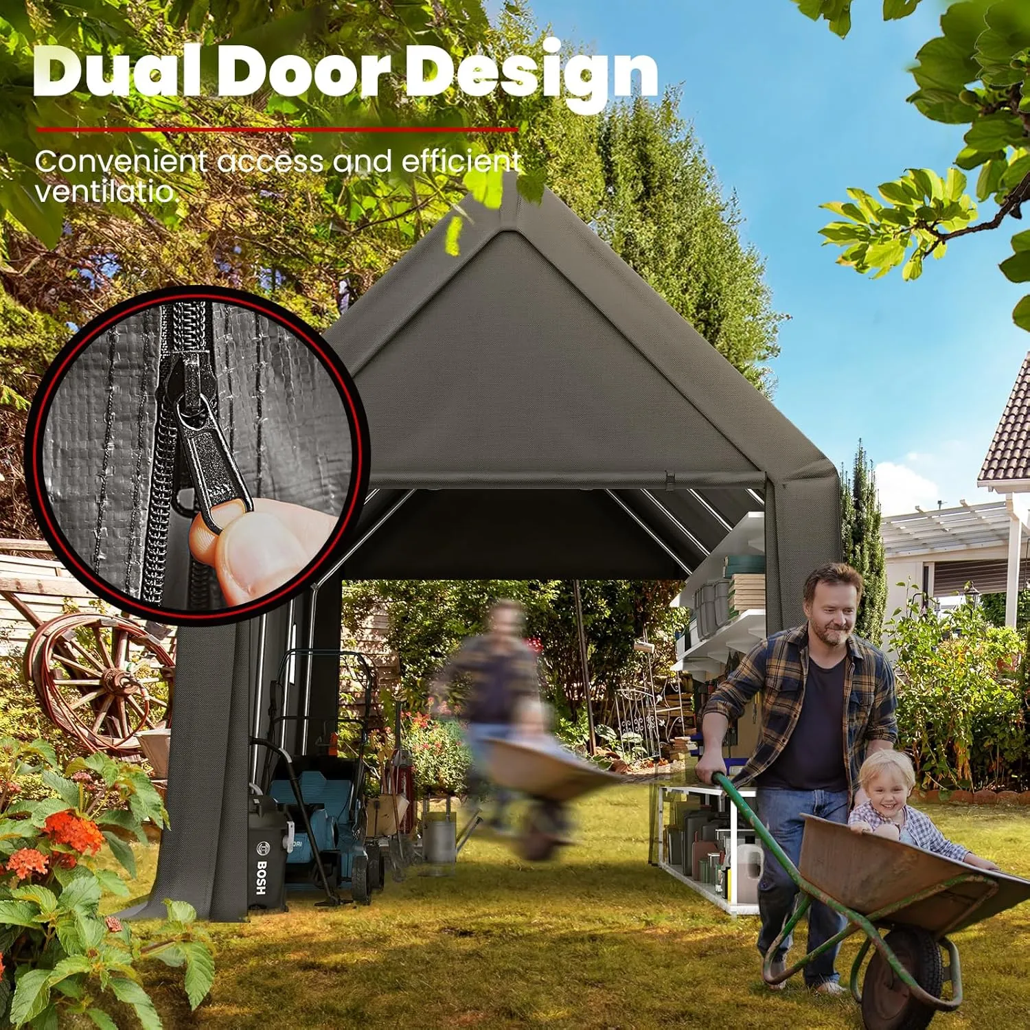 KING BIRD 10' x 20' x 10.8' Heavy Duty Anti-Snow Carport for SUV, Full-Size Truck and Boat, Outdoor Car Canopy Boat Shelter with Reinforced Ground Bars-Dark Gray